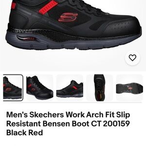 Skechers Men's Work Arch Fit Bensen Boot in Black with Red Accents